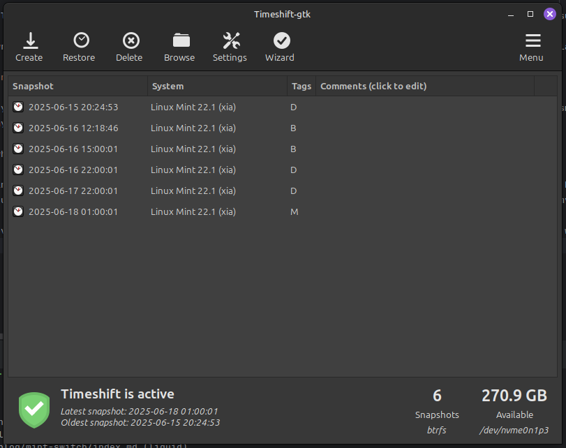 Timeshift Screenshot