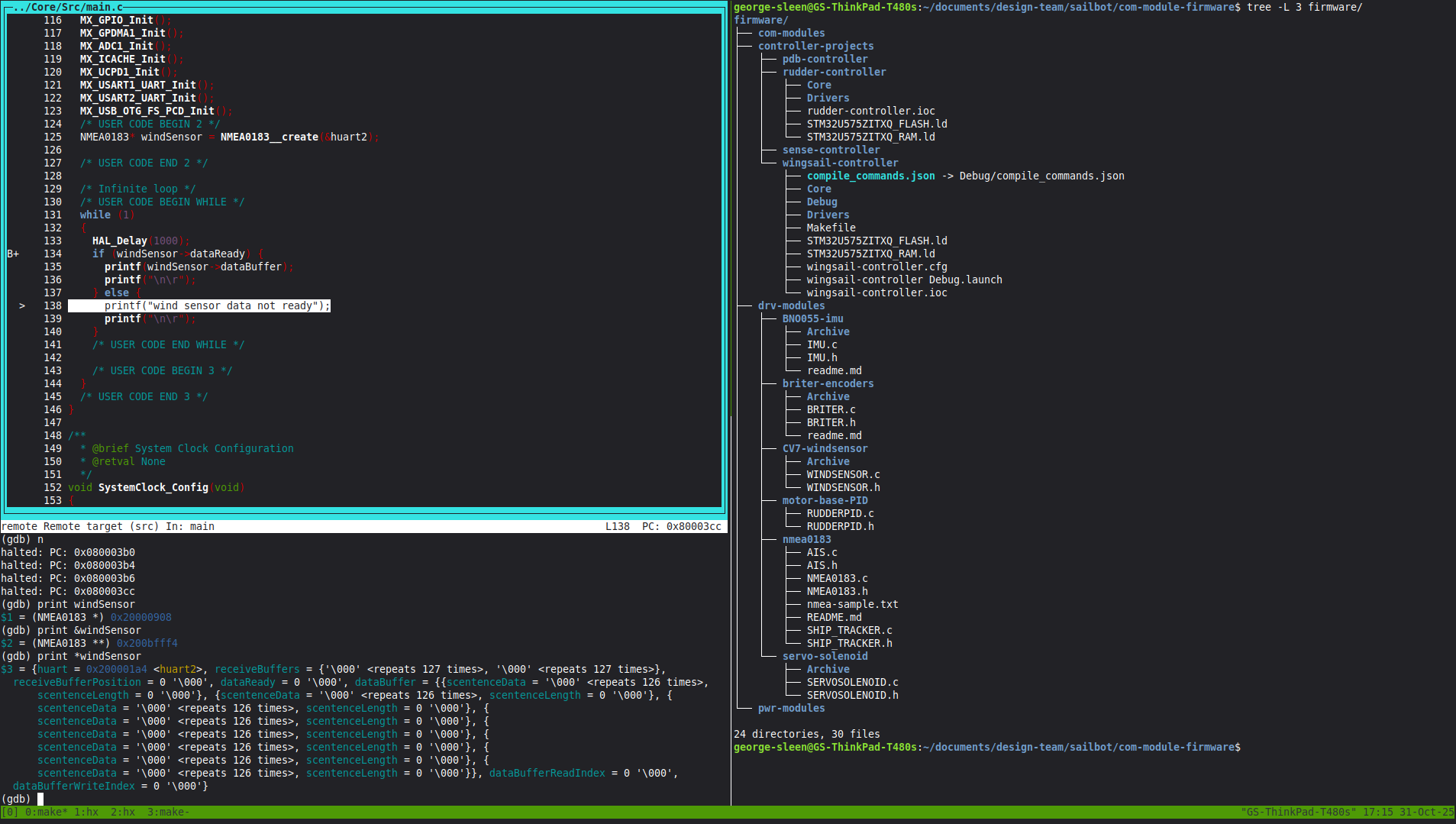 GDB debugging session